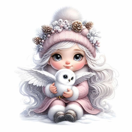 Winter Gnom, Winterwonderland, Eule, rosa #2