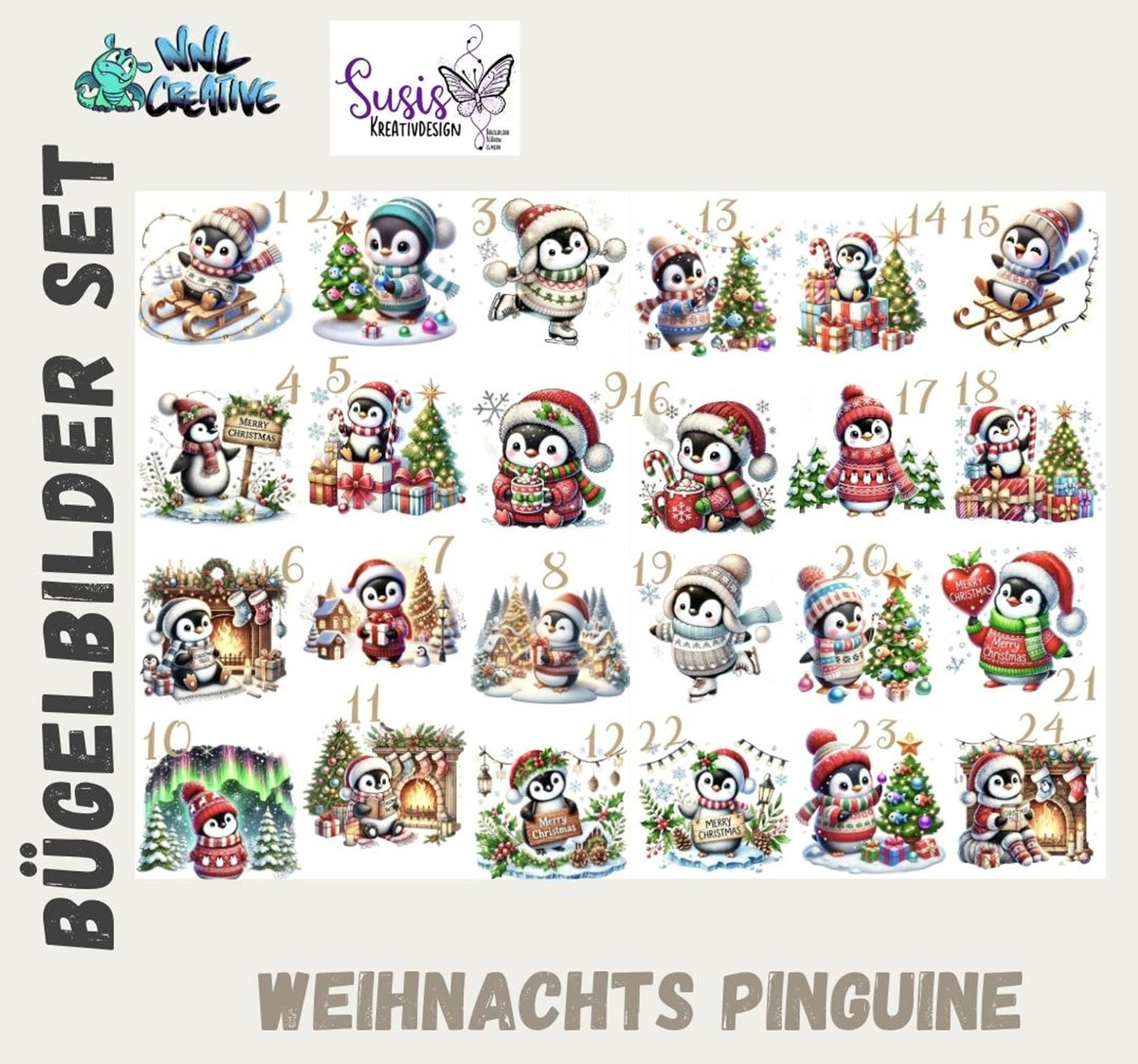 Set aus digitalem Schnittmuster und Bügelbildern "Adventskalender Handschuh-Säckchen"