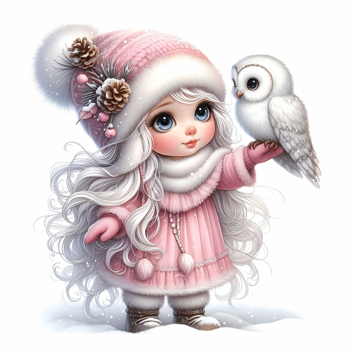 Winter Gnom, Winterwonderland, Eule, rosa #3