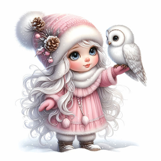 Winter Gnom, Winterwonderland, Eule, rosa #3