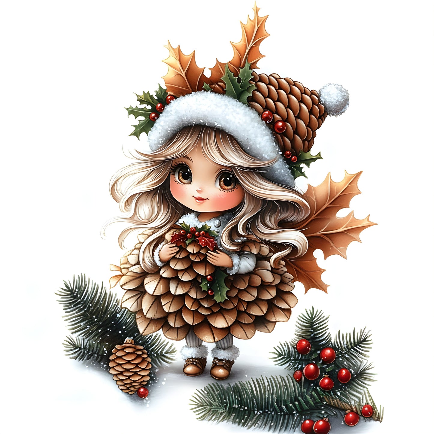 Winter Fee, Tannenzapfen, Tannengrün, braun #4