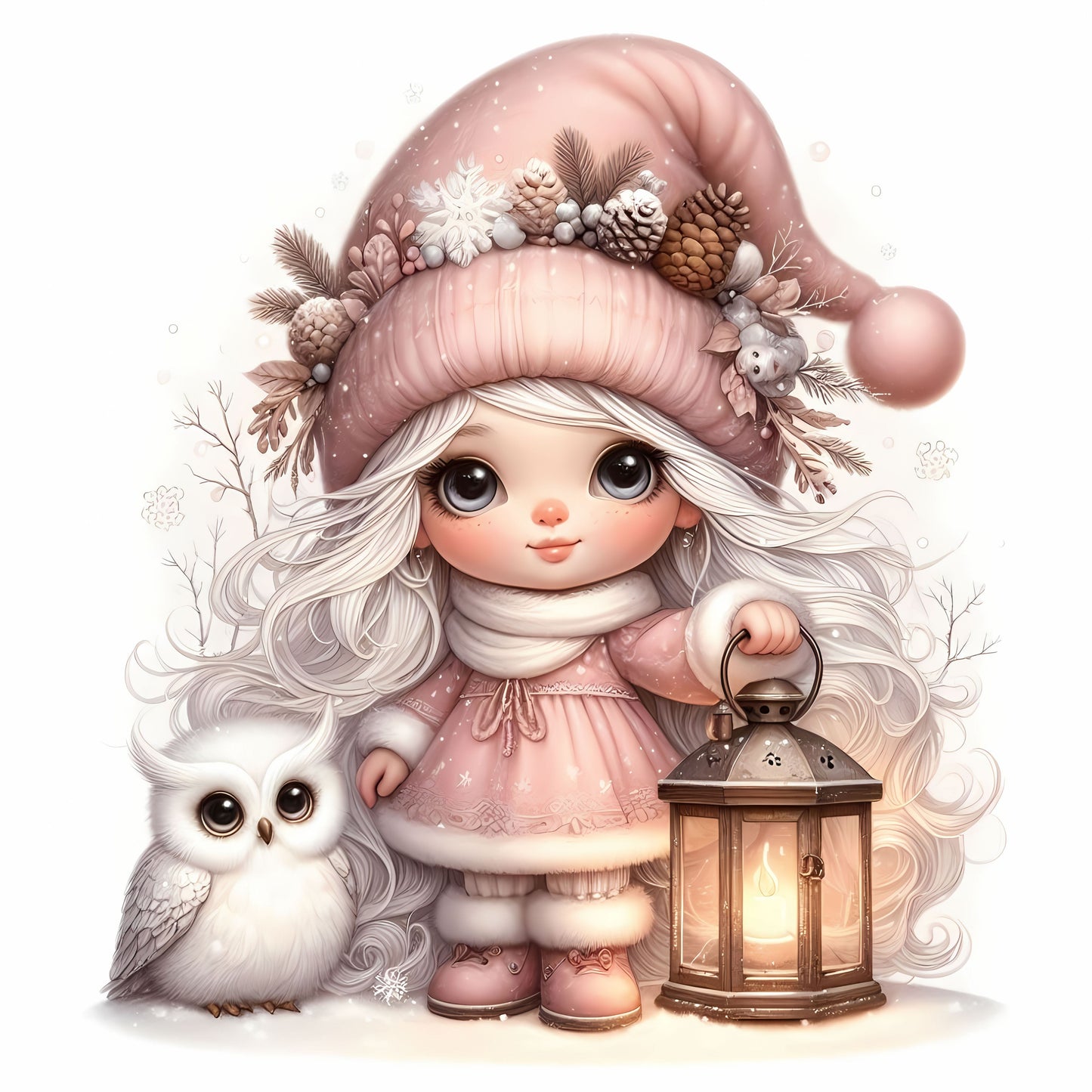 Winter Gnom, Winterwonderland, Eule, rosa #4