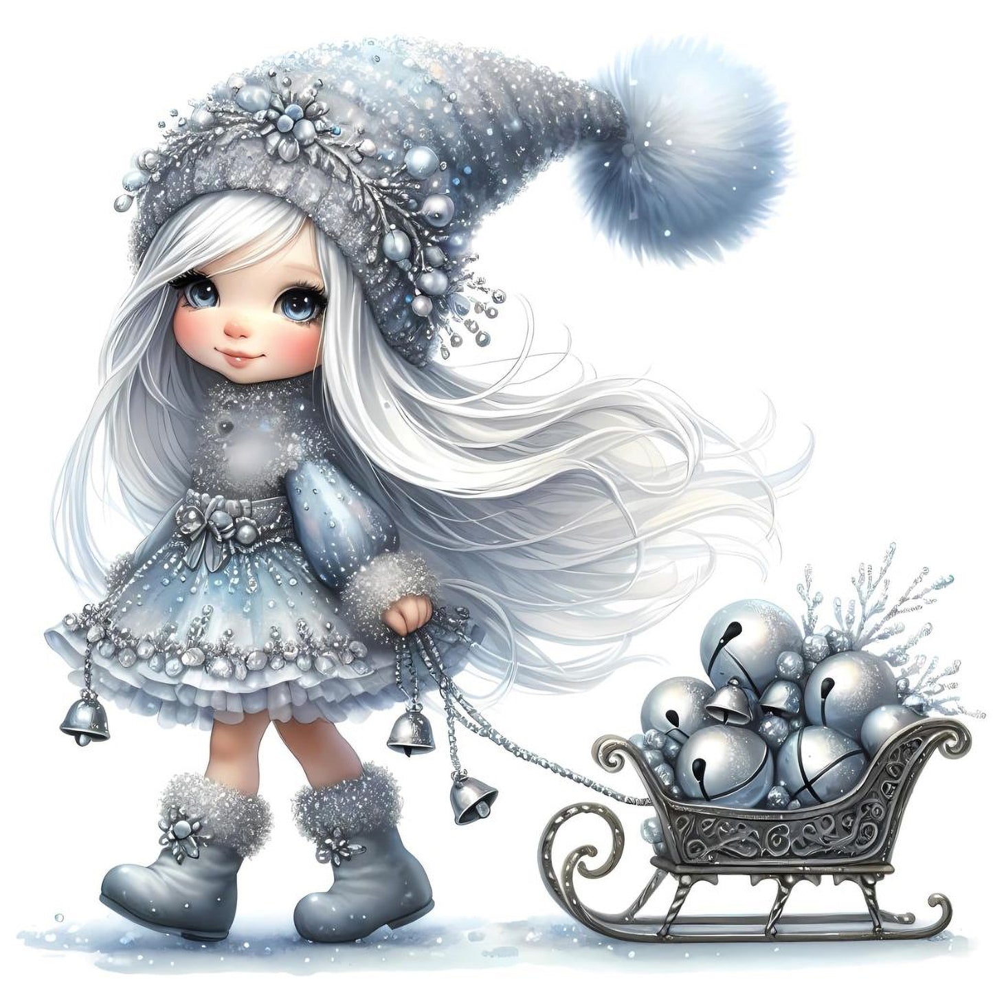 Gnom, Weihnachten, Mädchen, Eis, Winter, Schnee, grau #6