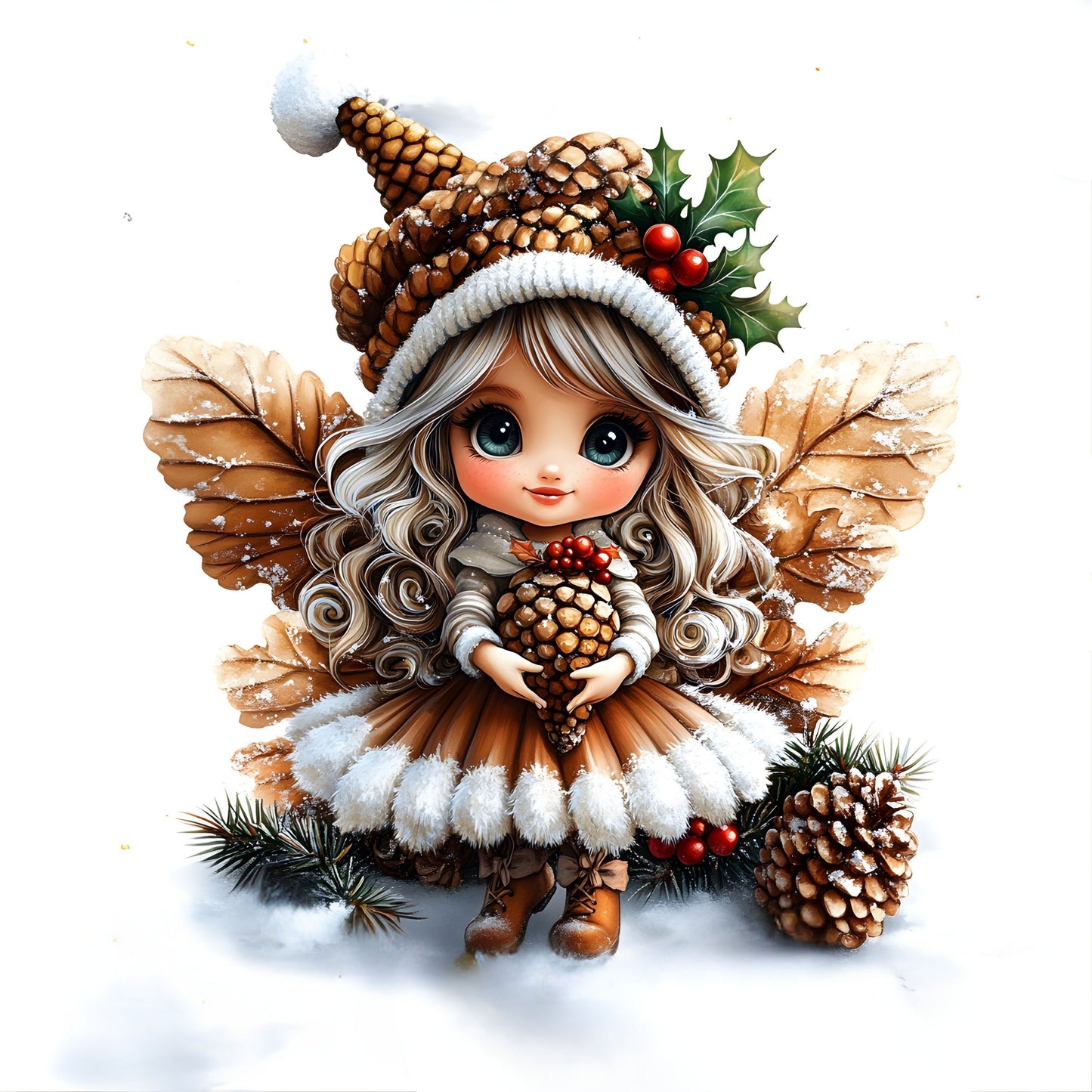 Winter Fee, Tannenzapfen, Tannengrün, braun #6