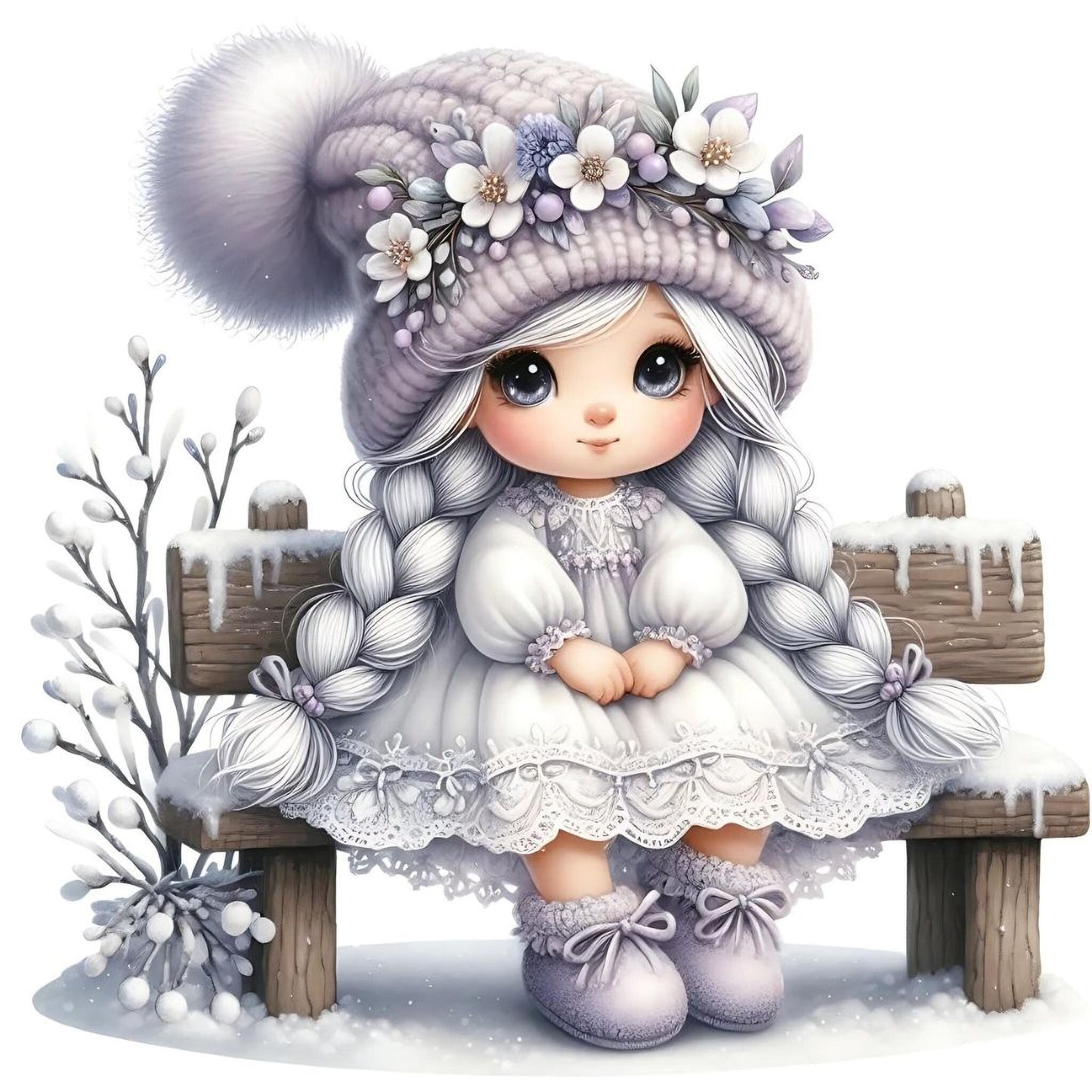 Gnom, Mädchen, Eis, Winter, Schnee, Flieder #7