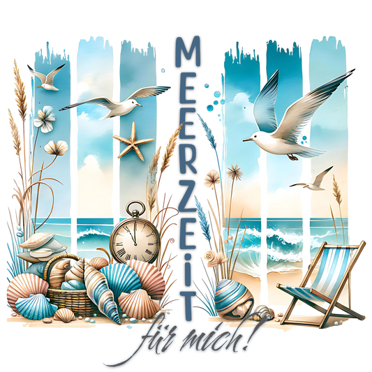 Bügelbild, Streifen,Meer, Meerzeit, Möwen, Liegestuhl, Strand, Muscheln, Wasser