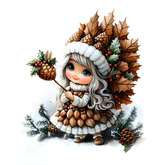 Winter Fee, Tannenzapfen, Tannengrün, braun #9