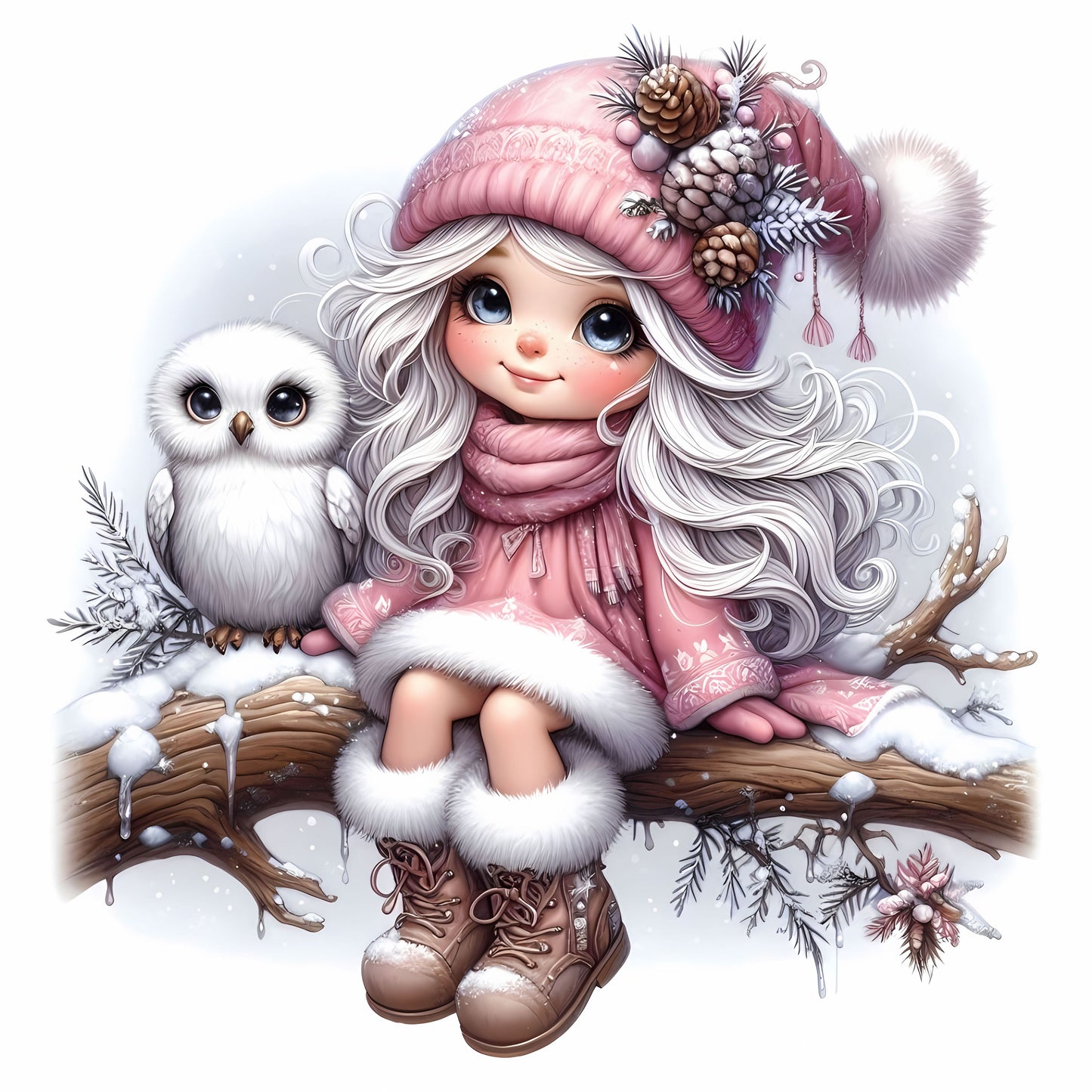 Winter Gnom, Winterwonderland, Eule, rosa #9