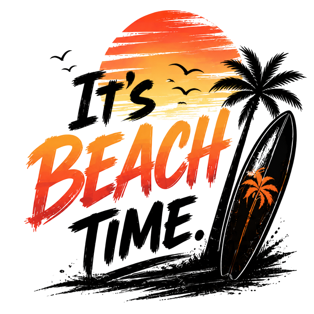Beachtime, Surfbrett, Wellen, It´s Beachtime, orange-schwarz, Sommer