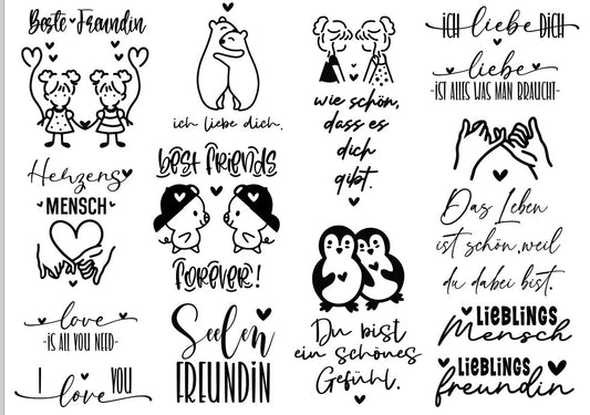 A4 Bogen Rub On Schriften; beste Freunde, Freundinnen, Sprüche; Pinguin #2