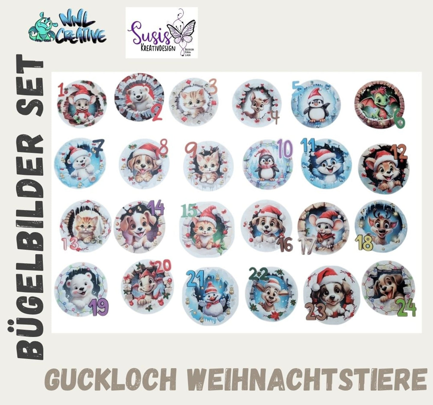 Set aus digitalem Schnittmuster und Bügelbildern "Adventskalender Handschuh-Säckchen"