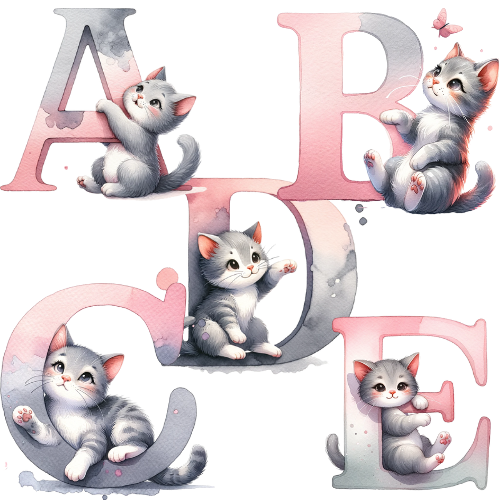 Buchstaben Katze grau pink