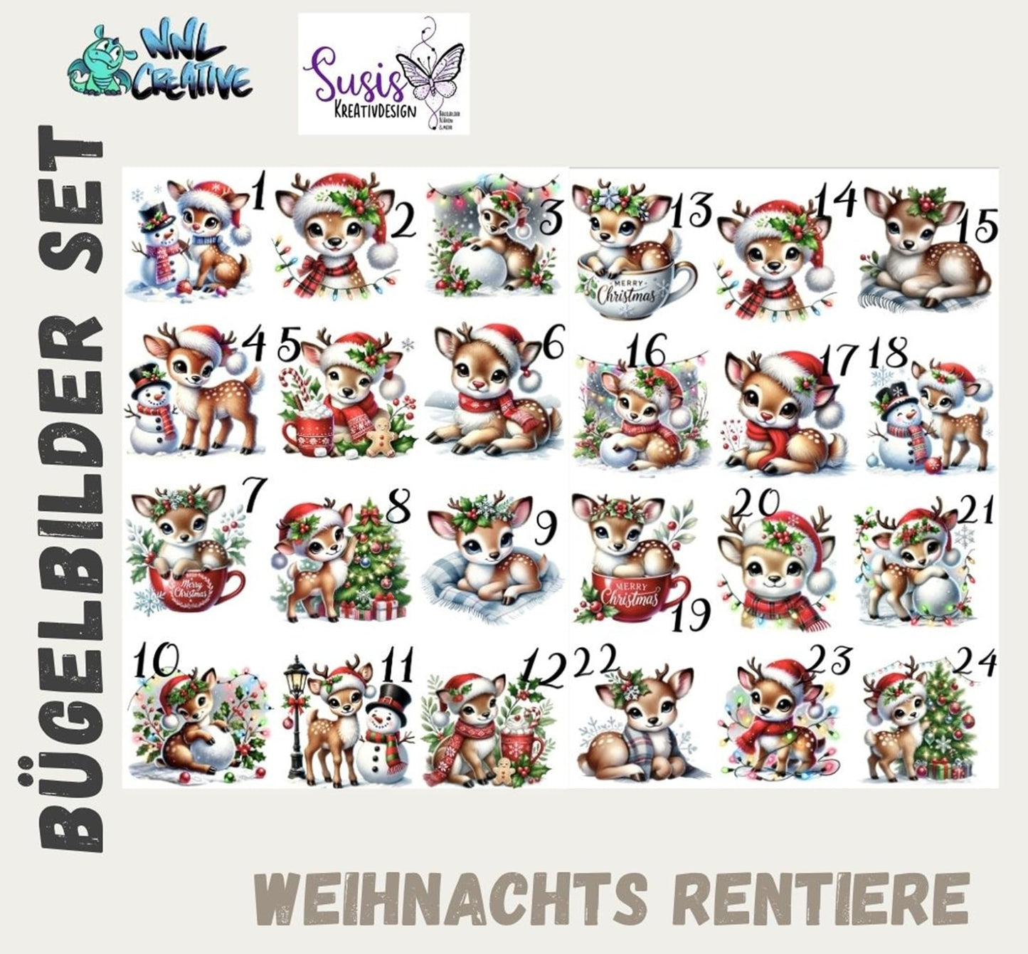 Adventskalender Bügelbilderset 2 A4 Bögen mit je 12 Bildern