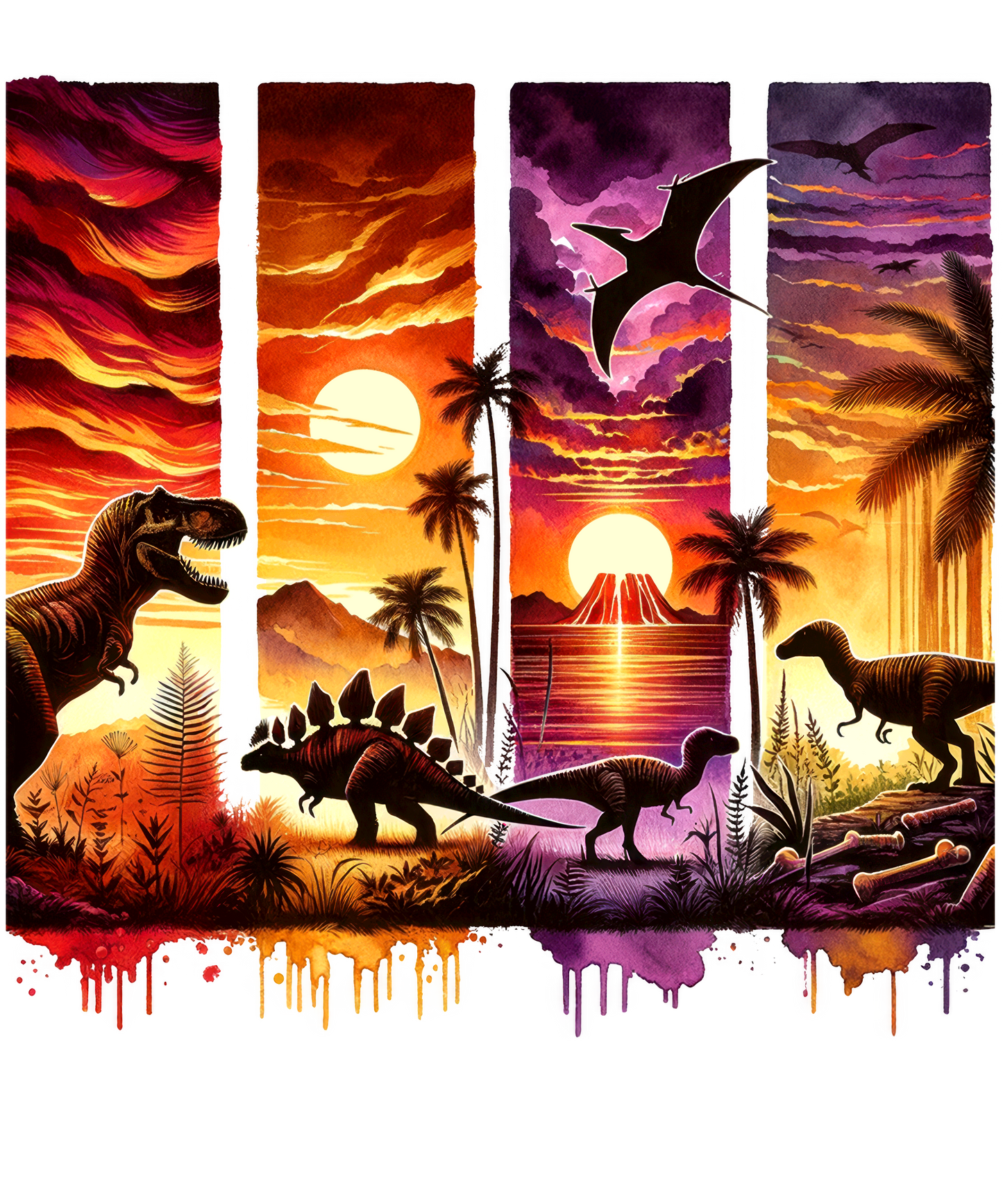 Bügelbild, Streifen, Dinos, Sonnenuntergang, Palmen, bunt, Stripes