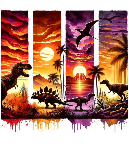 Bügelbild, Streifen, Dinos, Sonnenuntergang, Palmen, bunt, Stripes