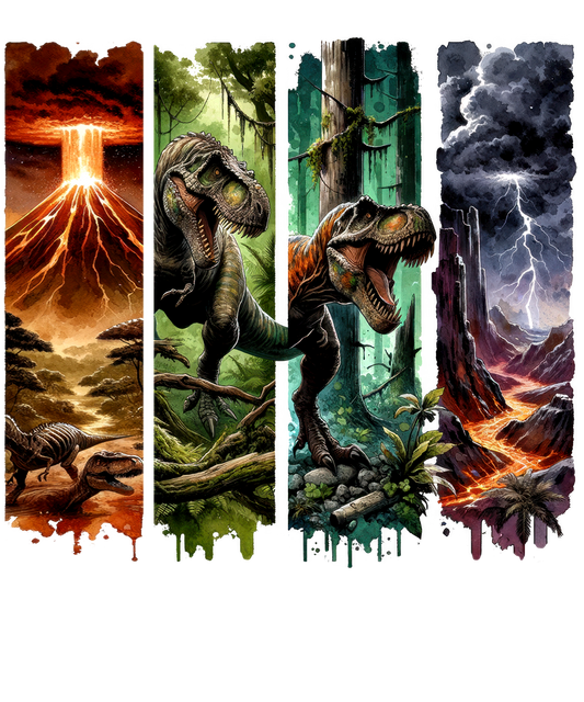 Bügelbild, Streifen, Dinos,Dinosaurier, Vulkan, Lava, bunt, Stripes