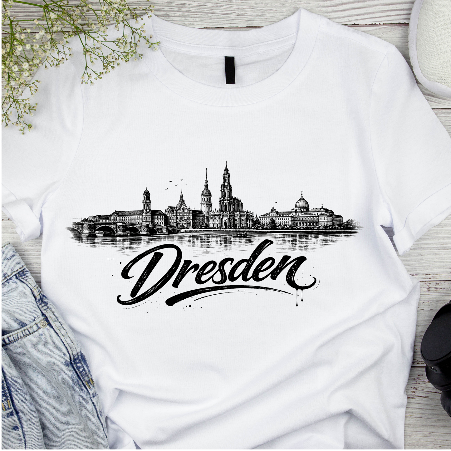 Bügelbild Stadt Silhouette, schwarz weiß, Dresden
