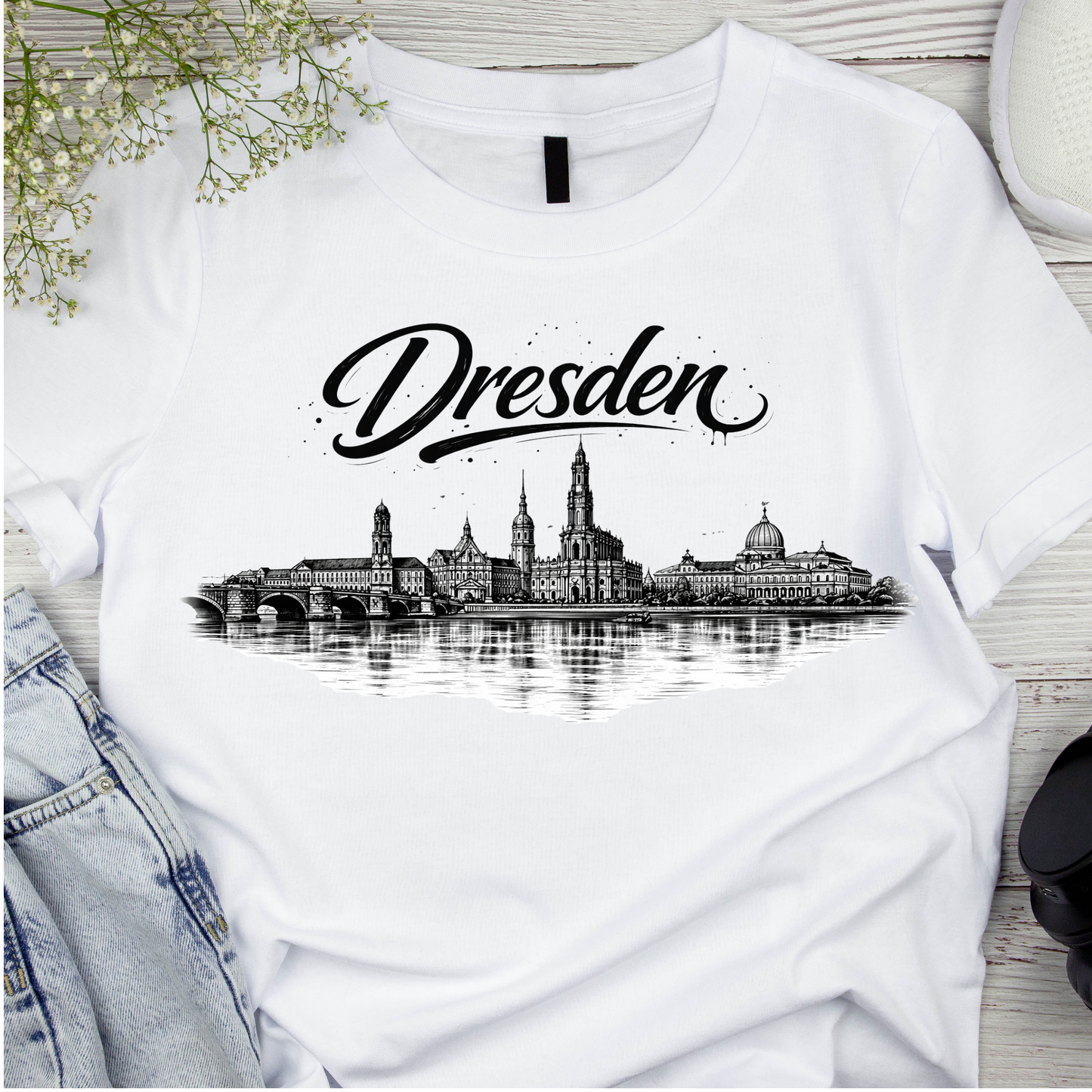 Bügelbild Stadt Silhouette, schwarz weiß, Dresden
