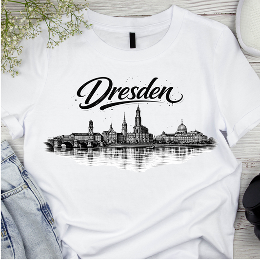 Bügelbild Stadt Silhouette, schwarz weiß, Dresden