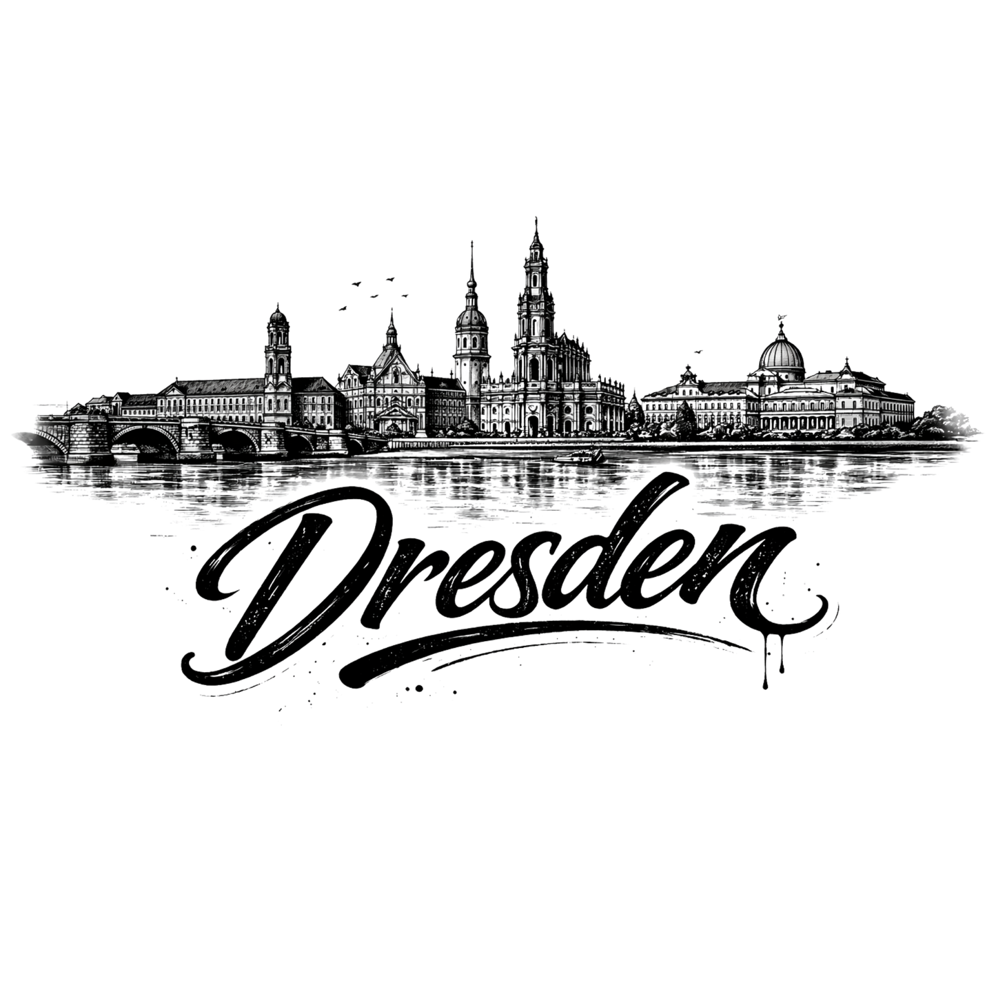 Bügelbild Stadt Silhouette, schwarz weiß, Dresden