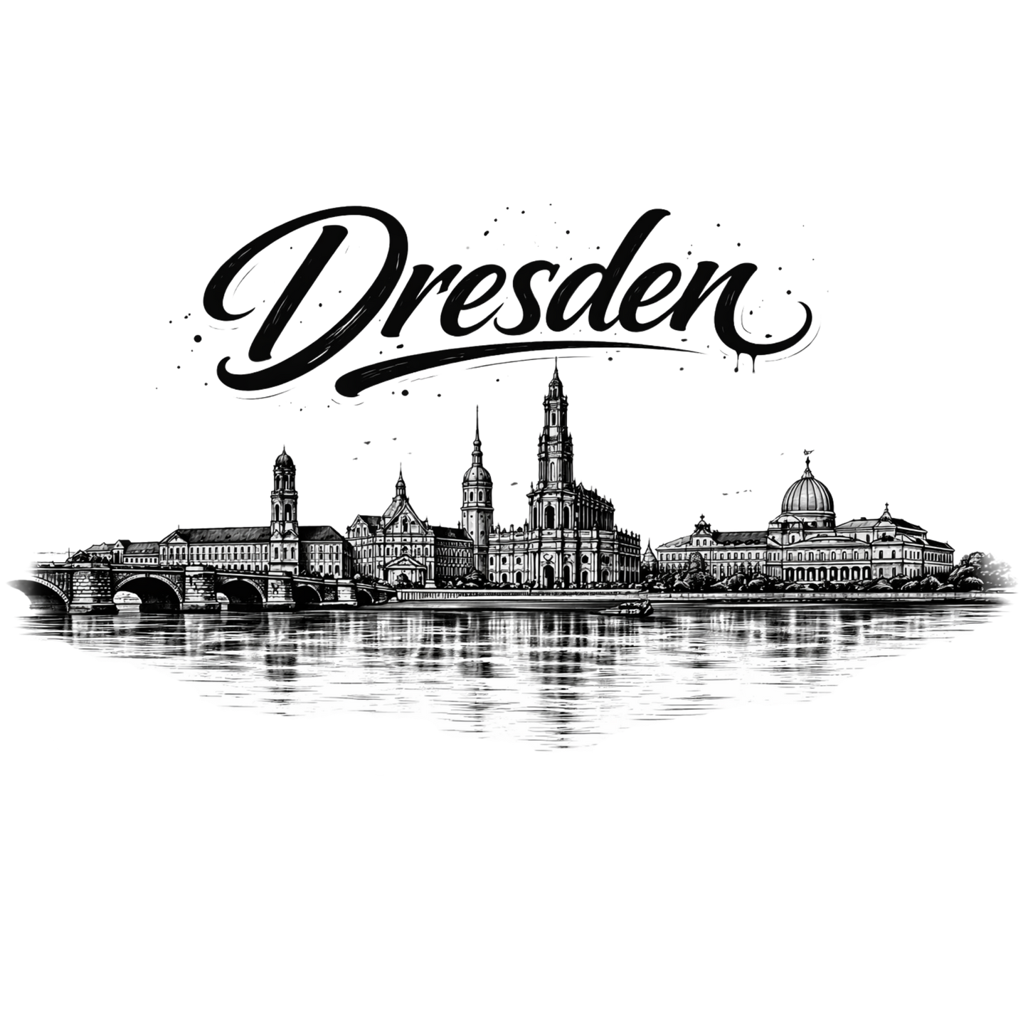 Bügelbild Stadt Silhouette, schwarz weiß, Dresden