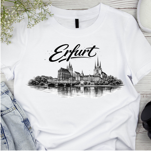 Bügelbild Stadt Silhouette, schwarz weiß, Erfurt