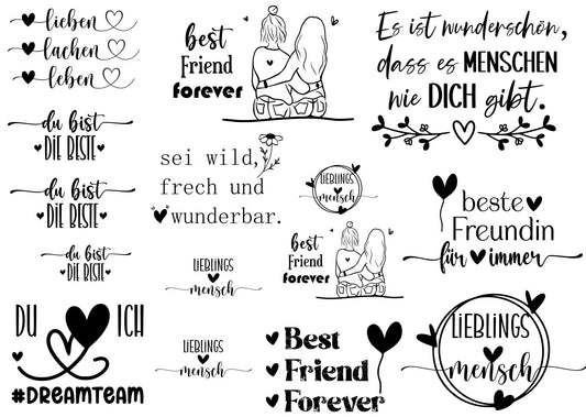 A4 Bogen Rub On Schriften; beste Freunde, Freundinnen, Sprüche