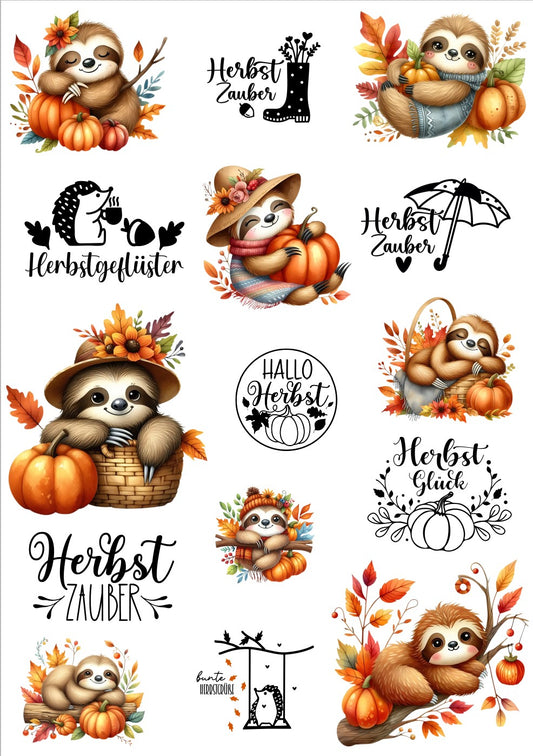 A4 Bogen Rub Ons Herbstfaultier
