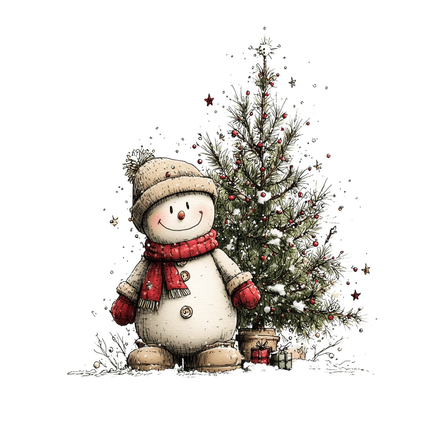 Schneemann, Aquarell, Rentier #7