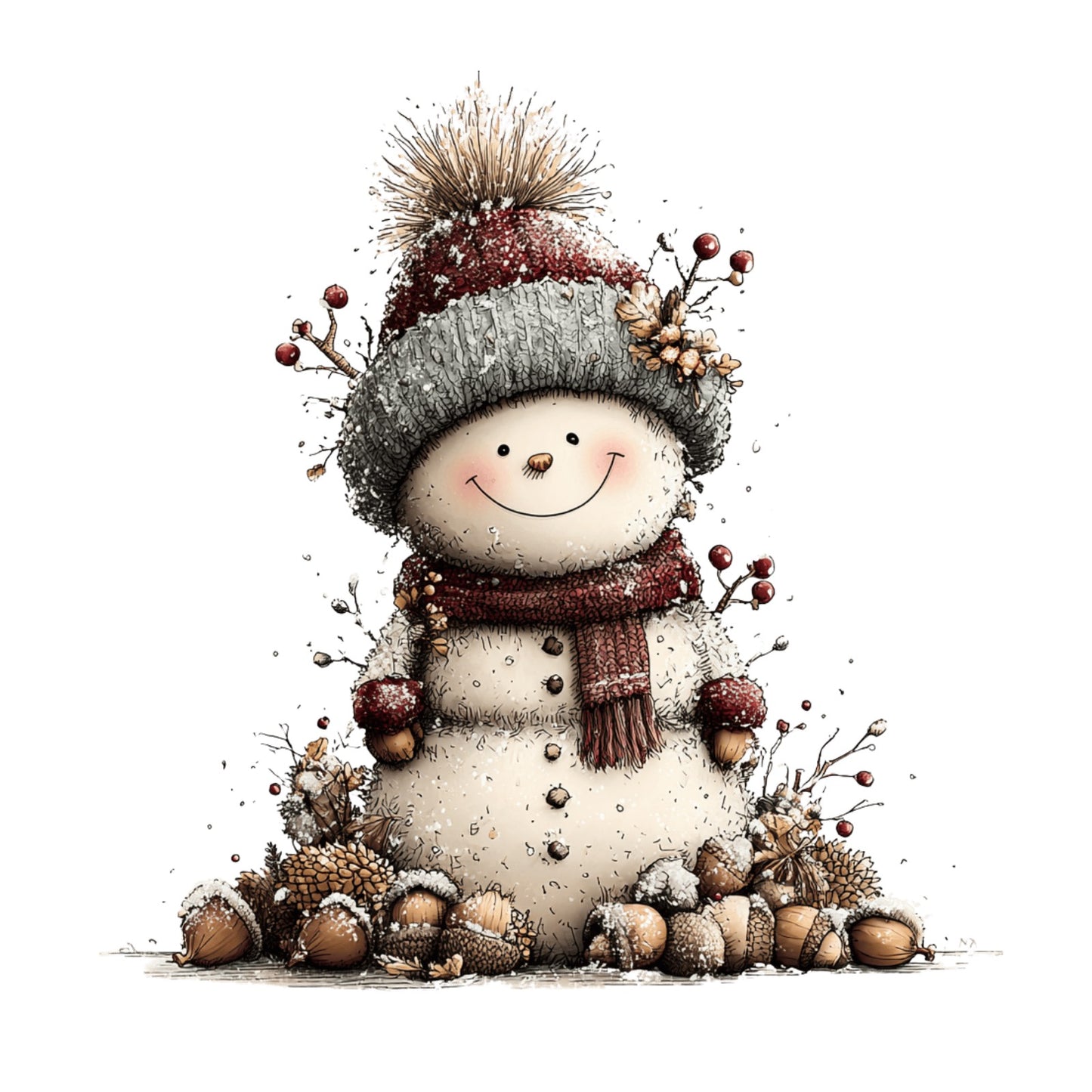 Schneemann, Aquarell, Rentier #12