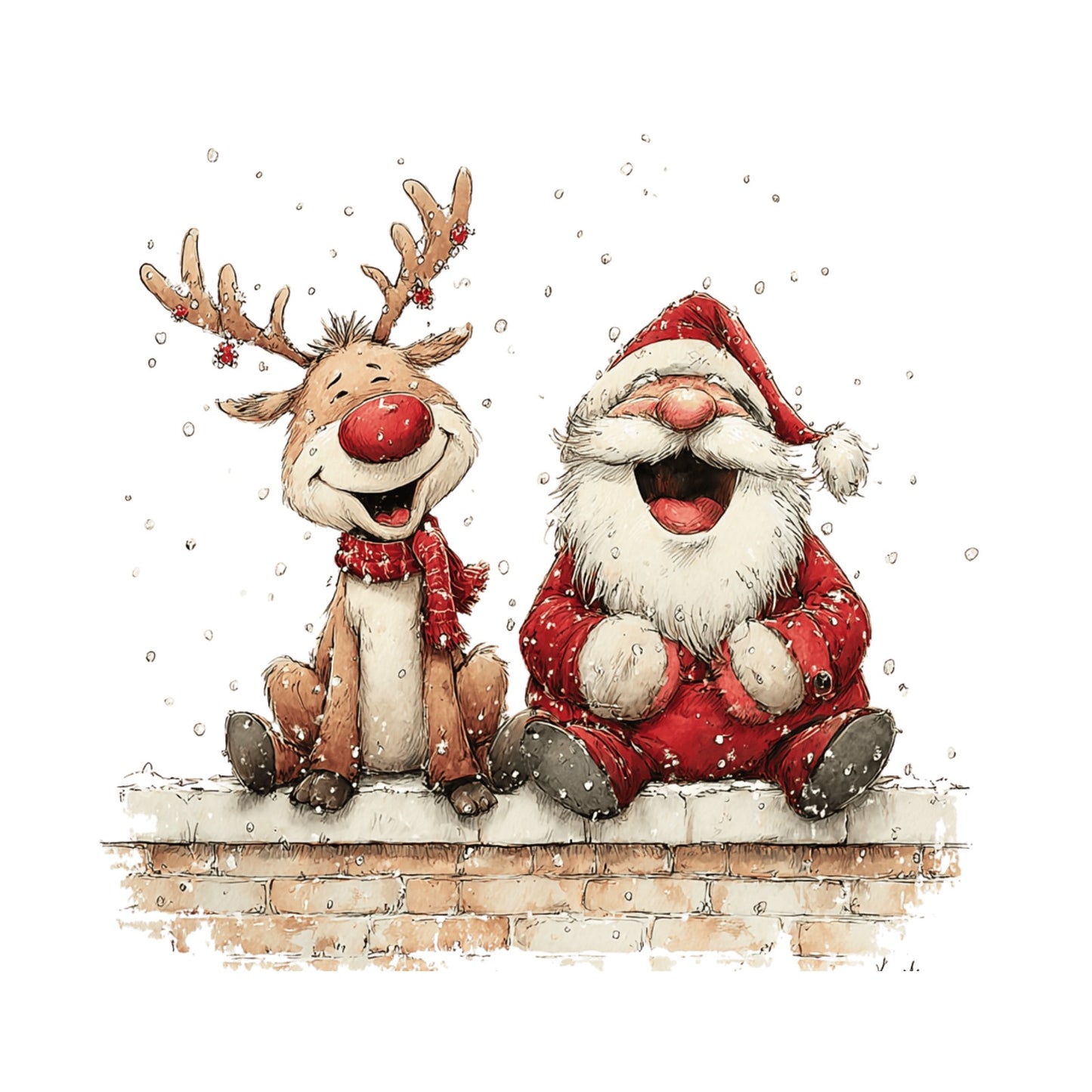 Weihnachtsmann mit Rentier, Aquarell, Weihnachten, Winter, Christmas #6