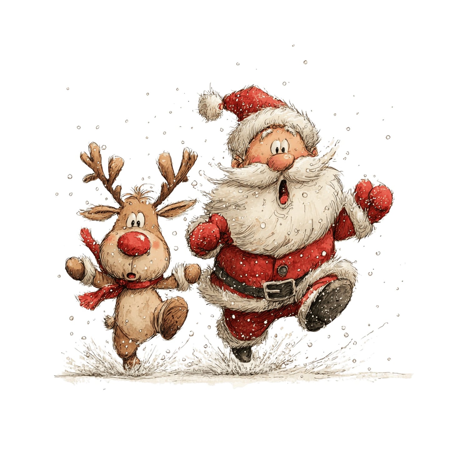 Weihnachtsmann mit Rentier, Aquarell, Weihnachten, Winter, Christmas #8