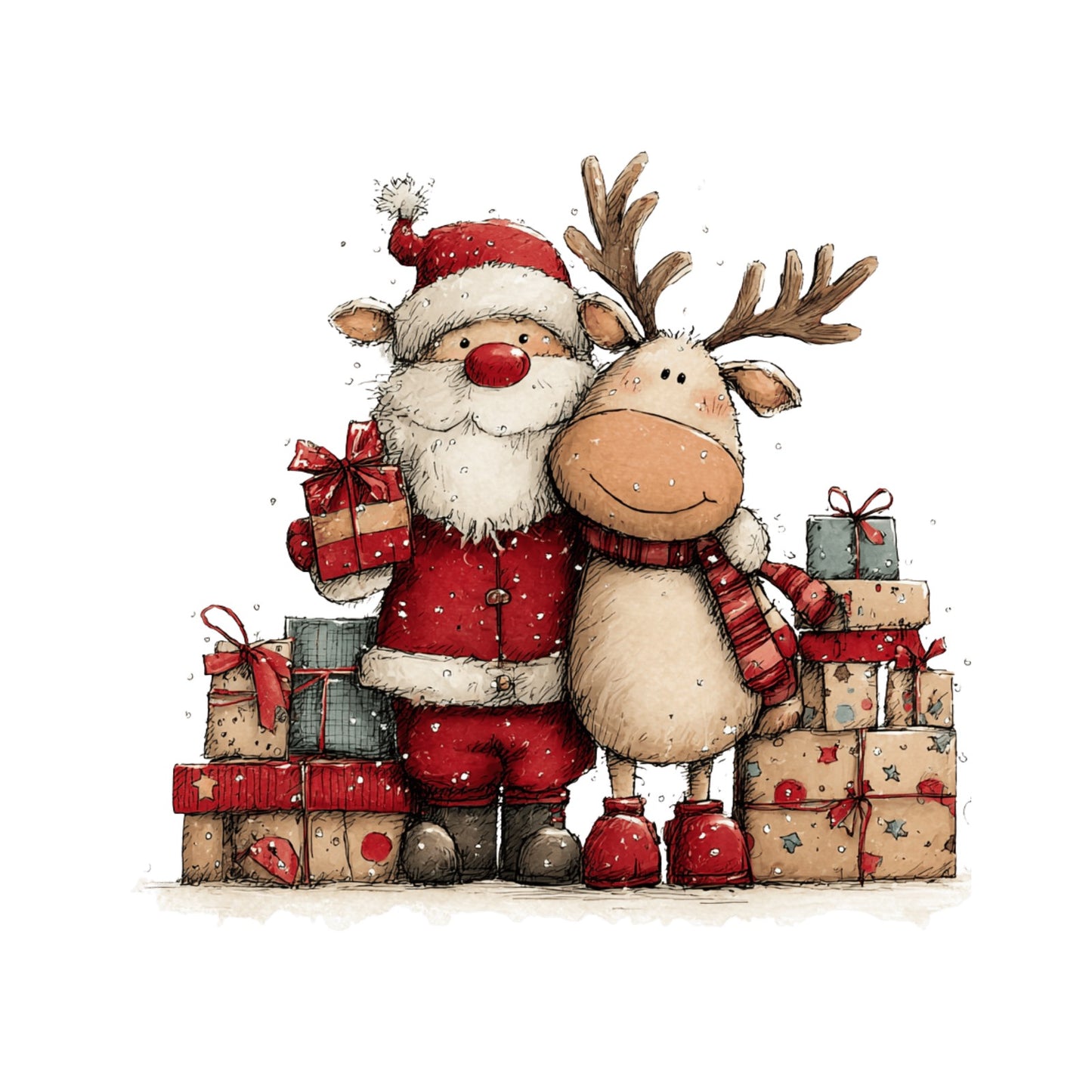 Weihnachtsmann mit Rentier, Aquarell, Weihnachten, Winter, Christmas #9