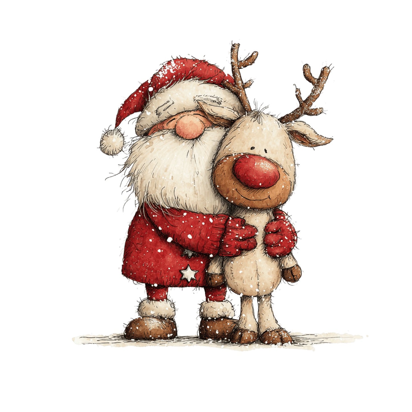 Weihnachtsmann mit Rentier, Aquarell, Weihnachten, Winter, Christmas #1