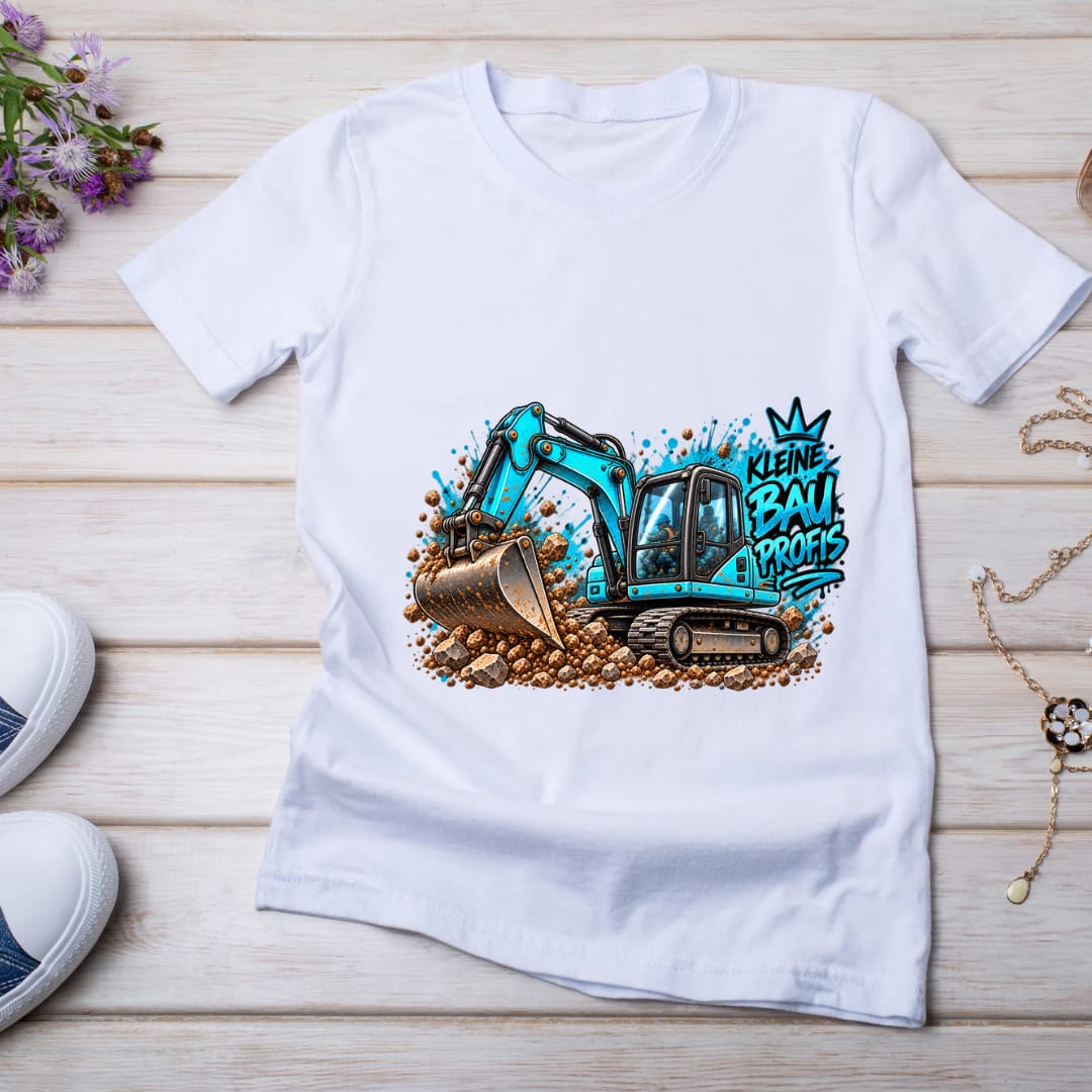 Bügelbilder Baustelle, Bagger, Traktor, Radlader, Kran, LKW, Baustellen Crew, bunt #1