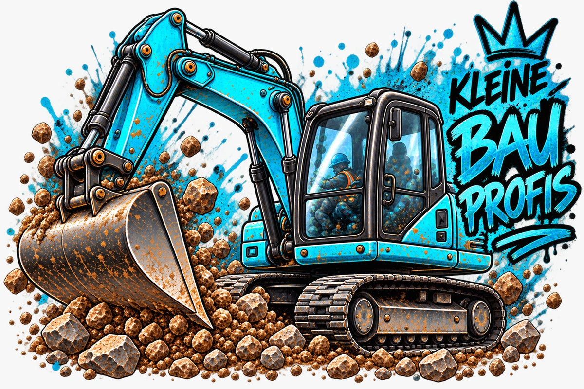 Bügelbilder Baustelle, Bagger, Traktor, Radlader, Kran, LKW, Baustellen Crew, bunt #1