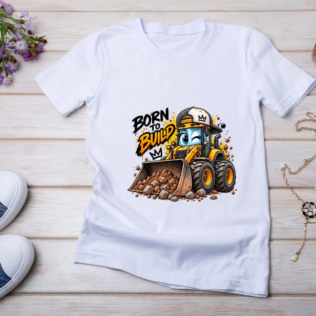Bügelbilder Baustelle, Bagger, Traktor, Radlader, Kran, LKW, Baustellen Crew, bunt #12