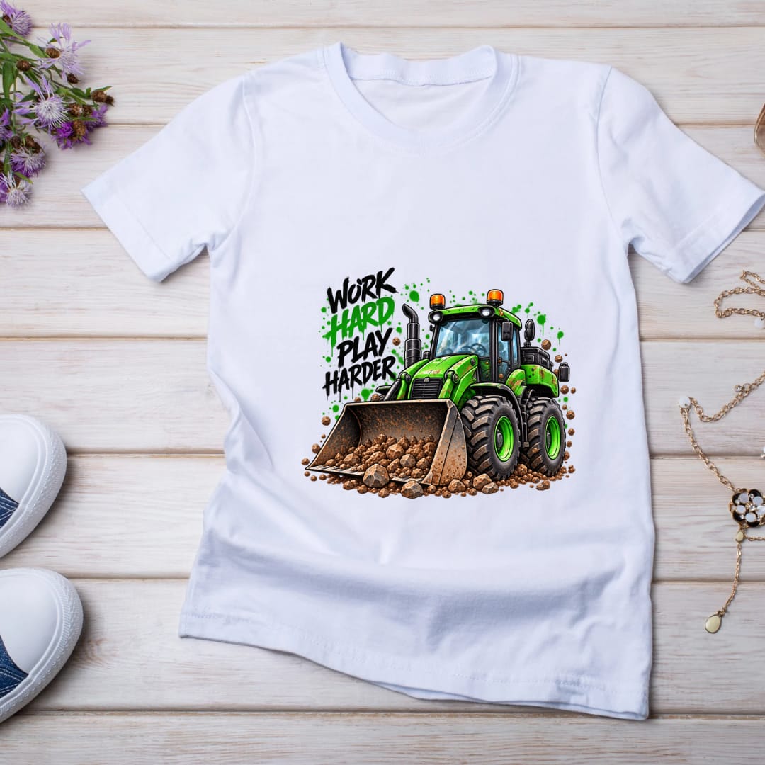 Bügelbilder Baustelle, Bagger, Traktor, Radlader, Kran, LKW, Baustellen Crew, bunt #15