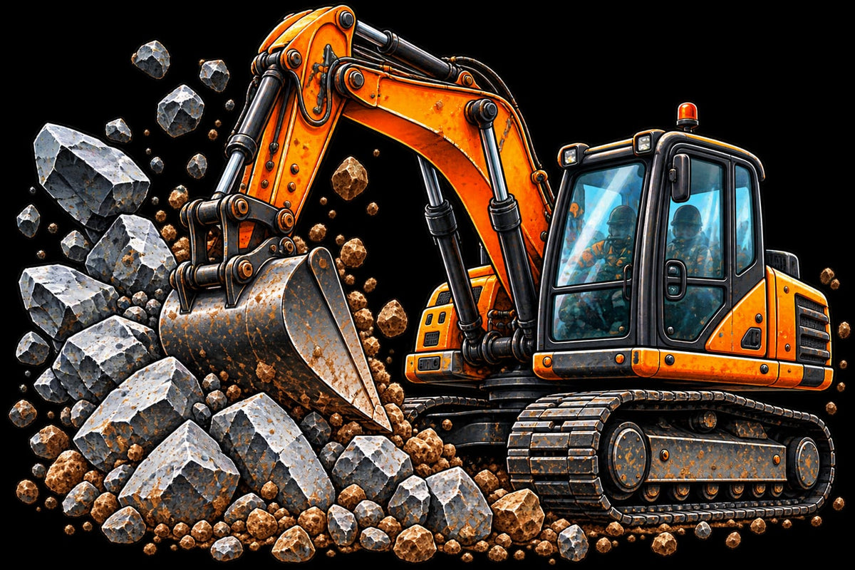 Bügelbilder Baustelle, Bagger, Traktor, Radlader, Kran, LKW, Baustellen Crew, bunt #2