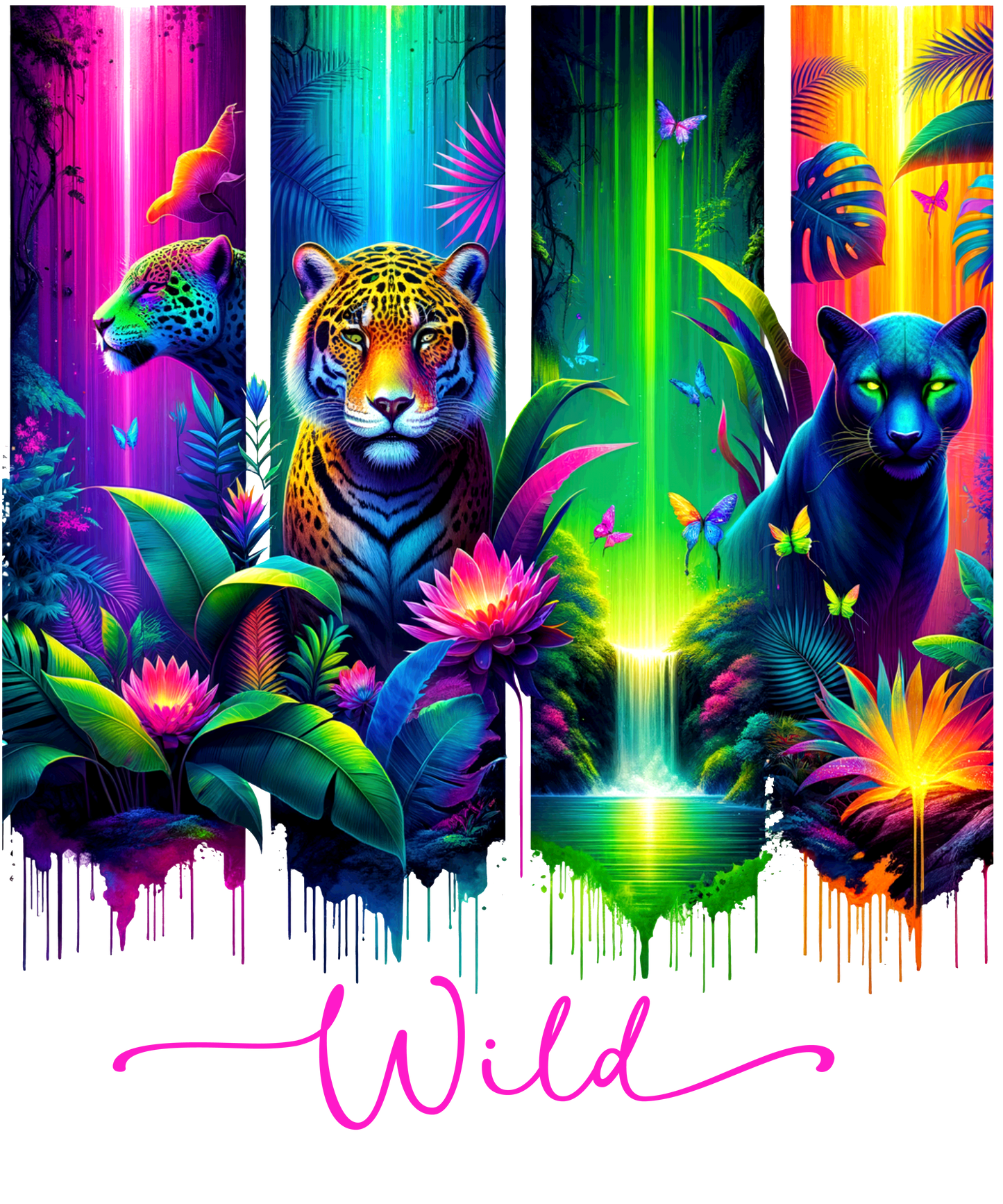 Bügelbild, Streifen, Leopard, Leo, bunt, neon, Stripes