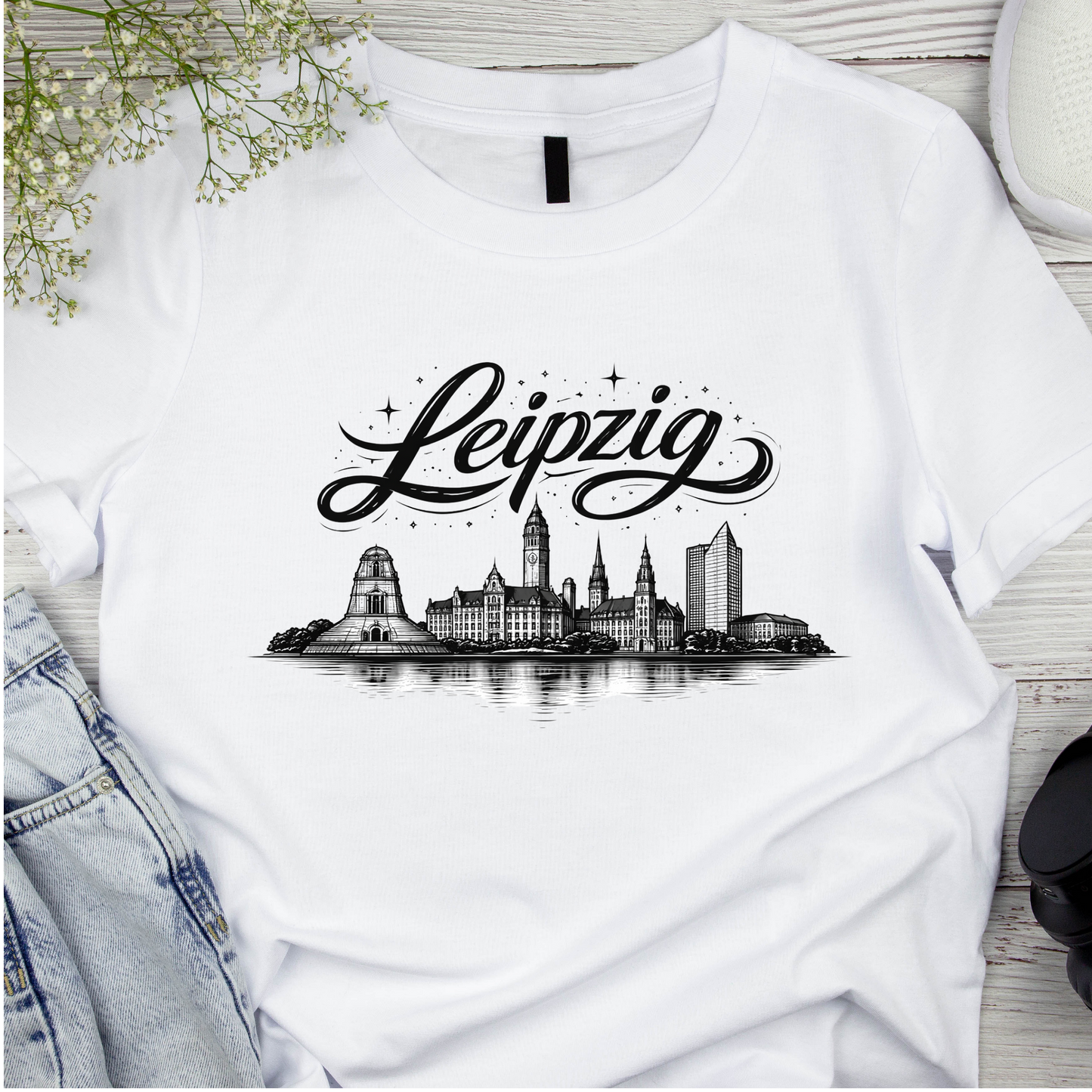 Bügelbild Stadt Silhouette, schwarz weiß, Leipzig