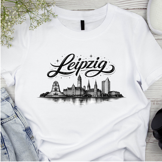 Bügelbild Stadt Silhouette, schwarz weiß, Leipzig