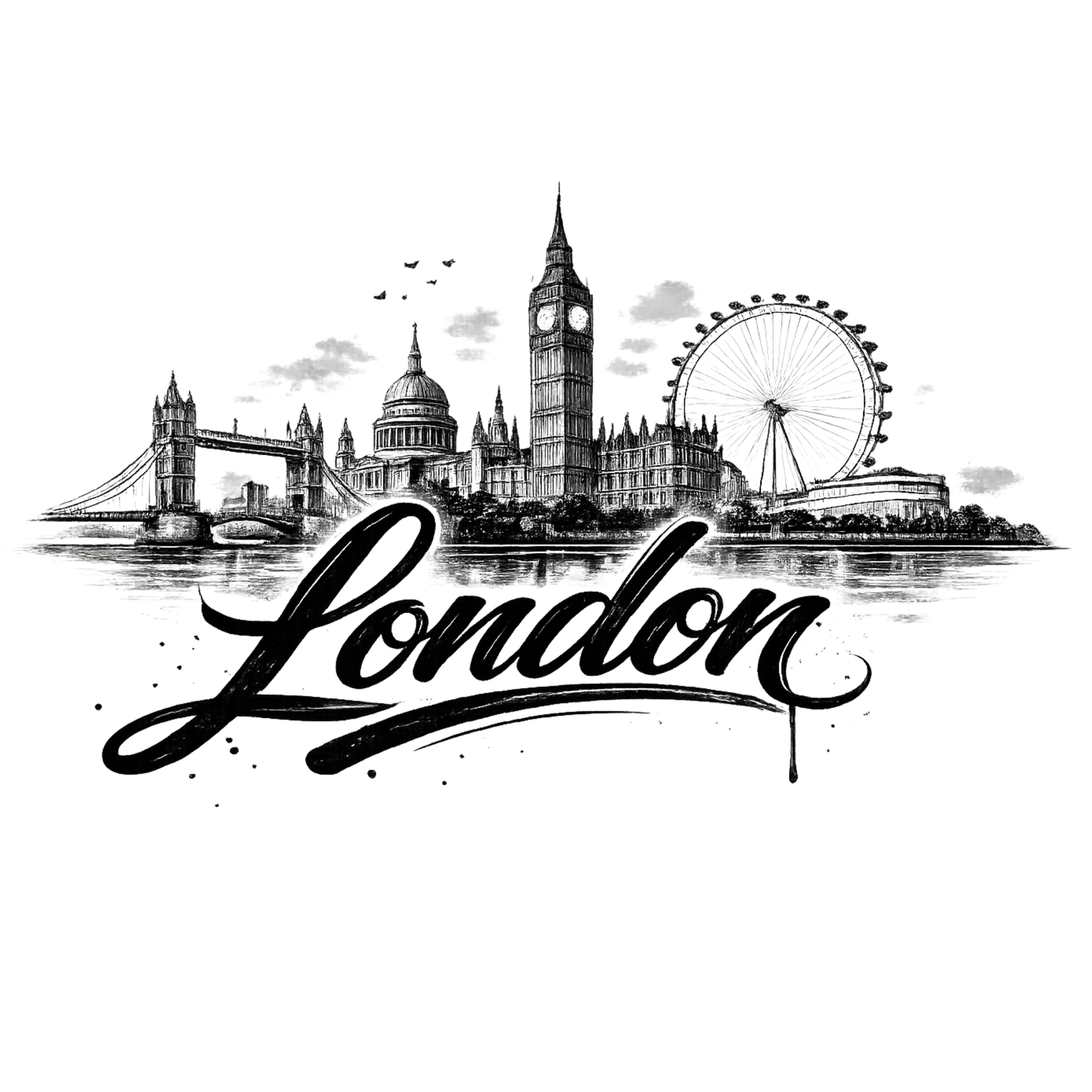 Bügelbild Stadt Silhouette, schwarz weiß, London