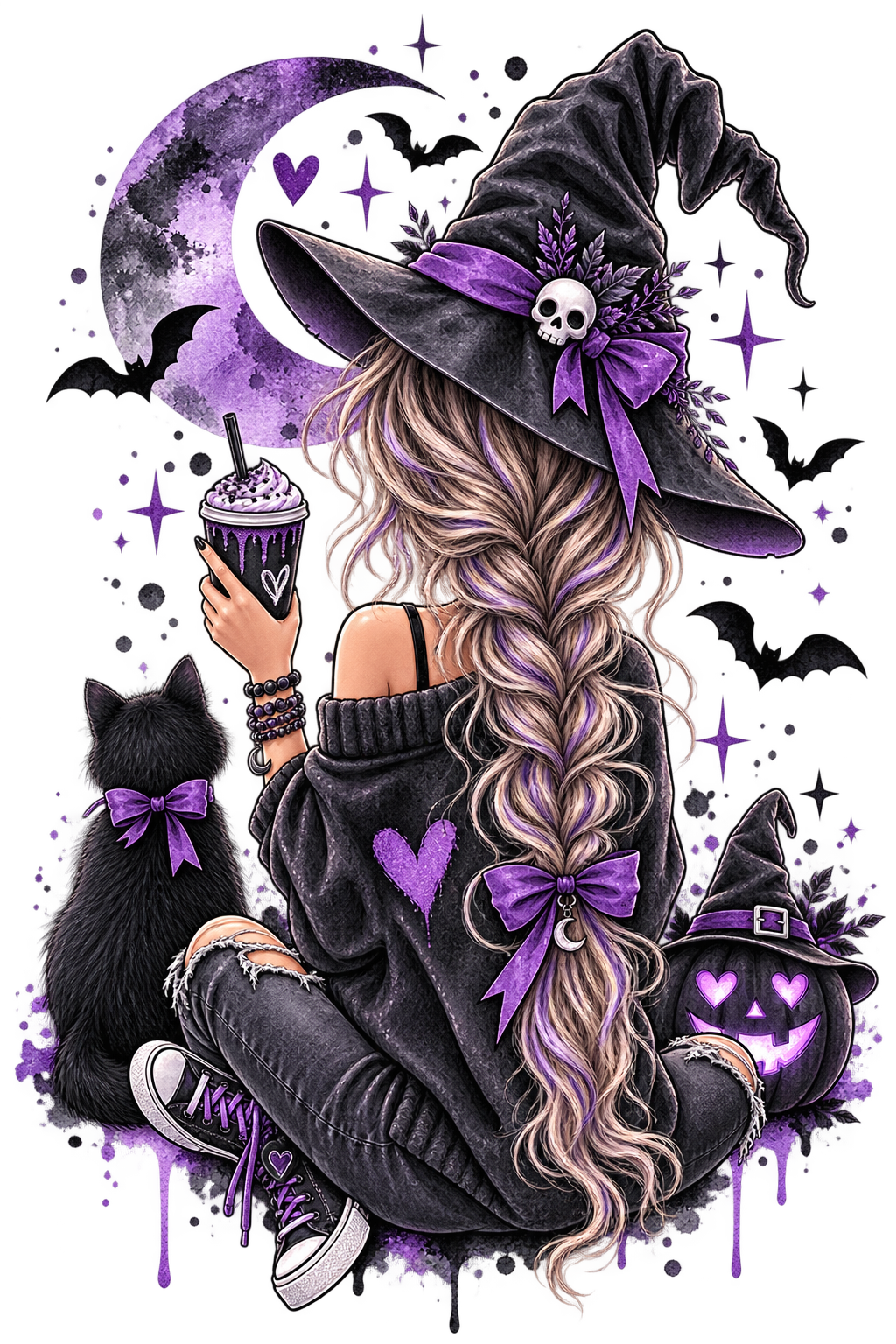 Bügelbild Halloween Hexe lila #4