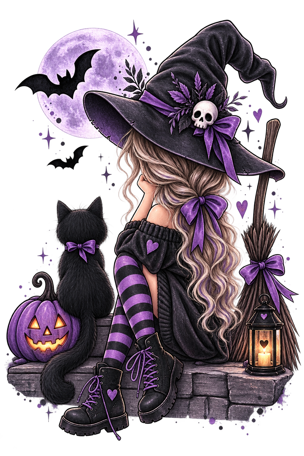 Bügelbild Halloween Hexe lila #2