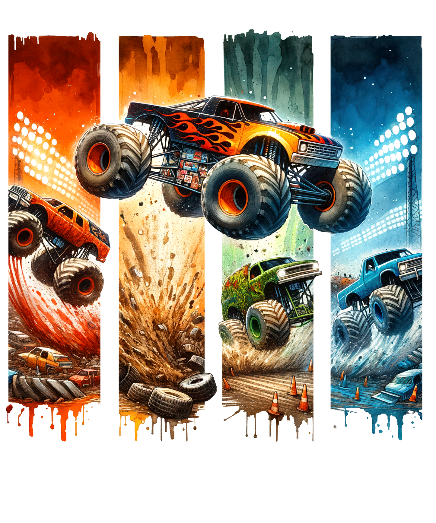 Bügelbild, Streifen, Monstertruck, bunt, gestreift, Fahrzeuge