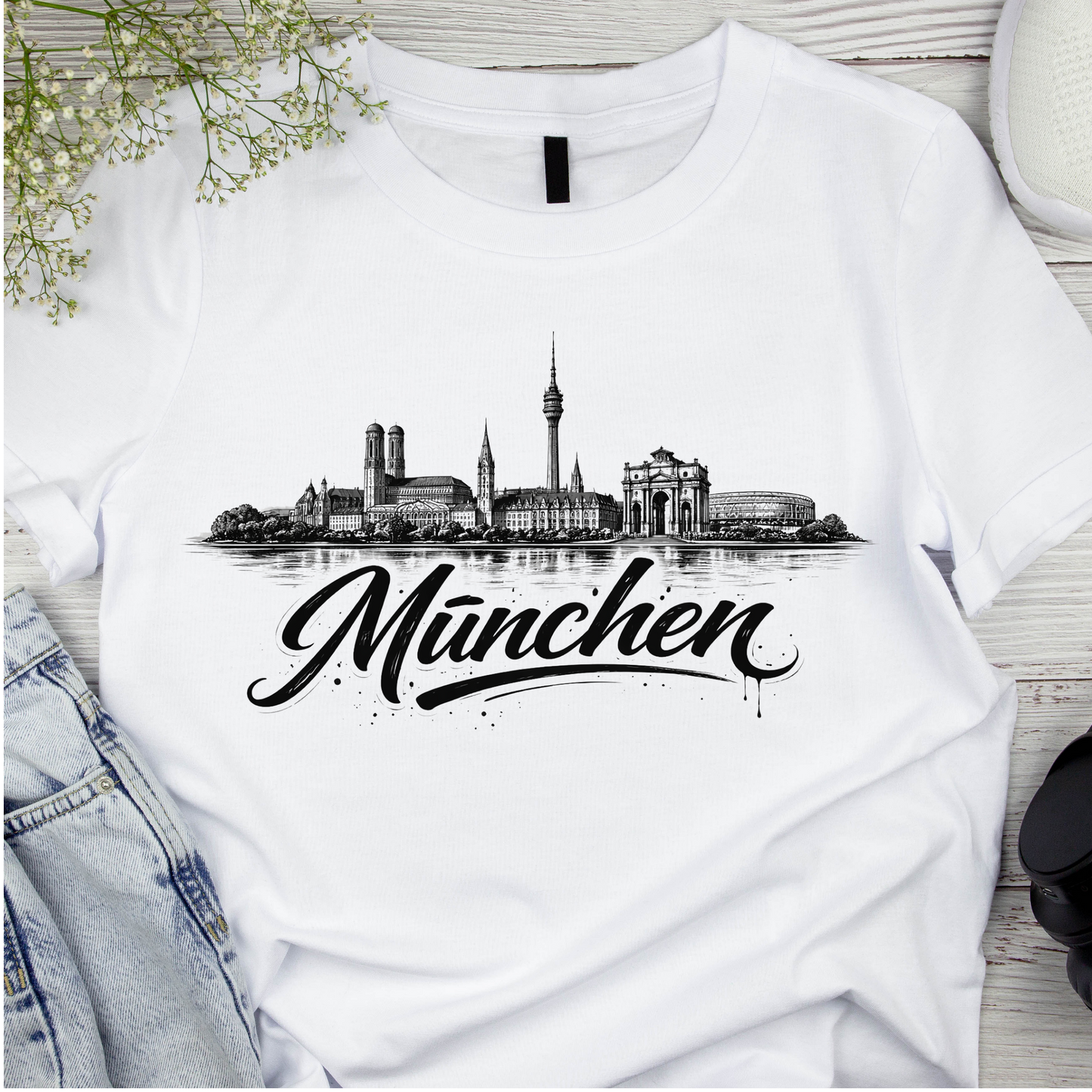 Bügelbild Stadt Silhouette, schwarz weiß, München