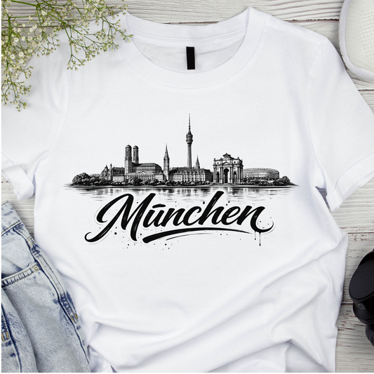 Bügelbild Stadt Silhouette, schwarz weiß, München