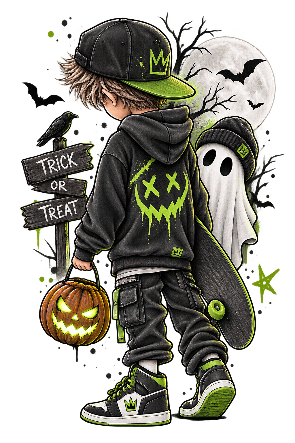 Bügelbild Halloween Junge mit Kürbis