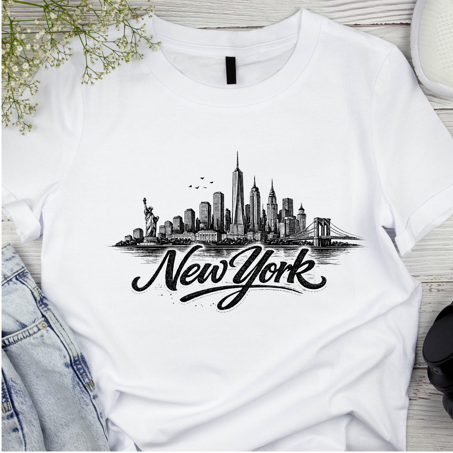 Bügelbild Stadt Silhouette, schwarz weiß, New York